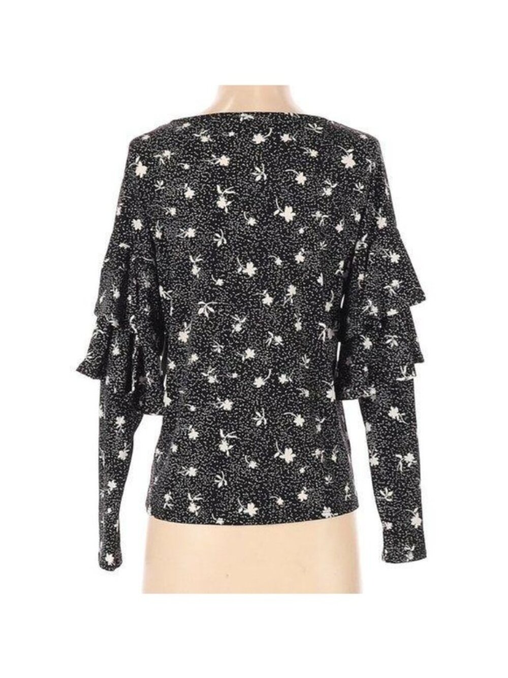CeCe Women's XS Long Sleeve Blouse Black White - Picture 3 of 5